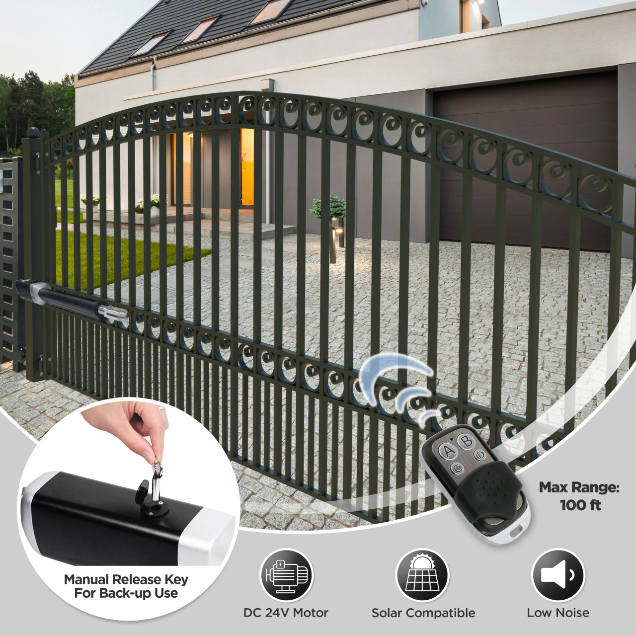 Single Swing Gate Operator - GG850/AS850 AC/DC - Solar Kit 60W - ALEKO