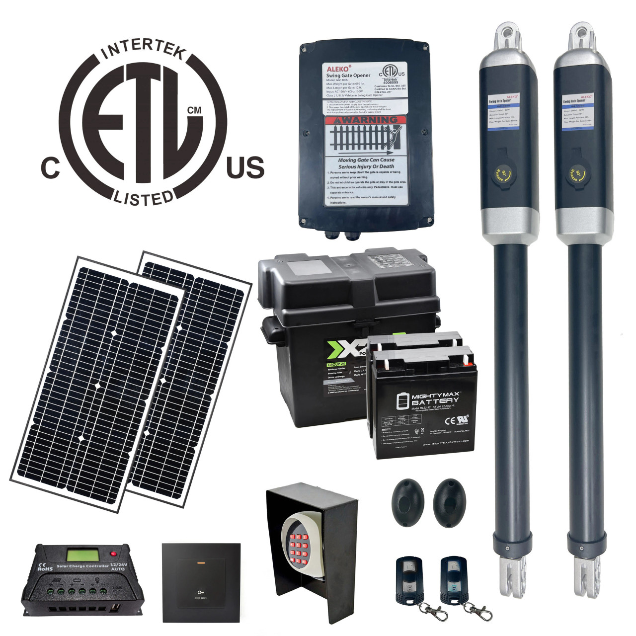 Dual Swing Gate Operator - GG900U AC/DC - ETL Listed - Solar Kit