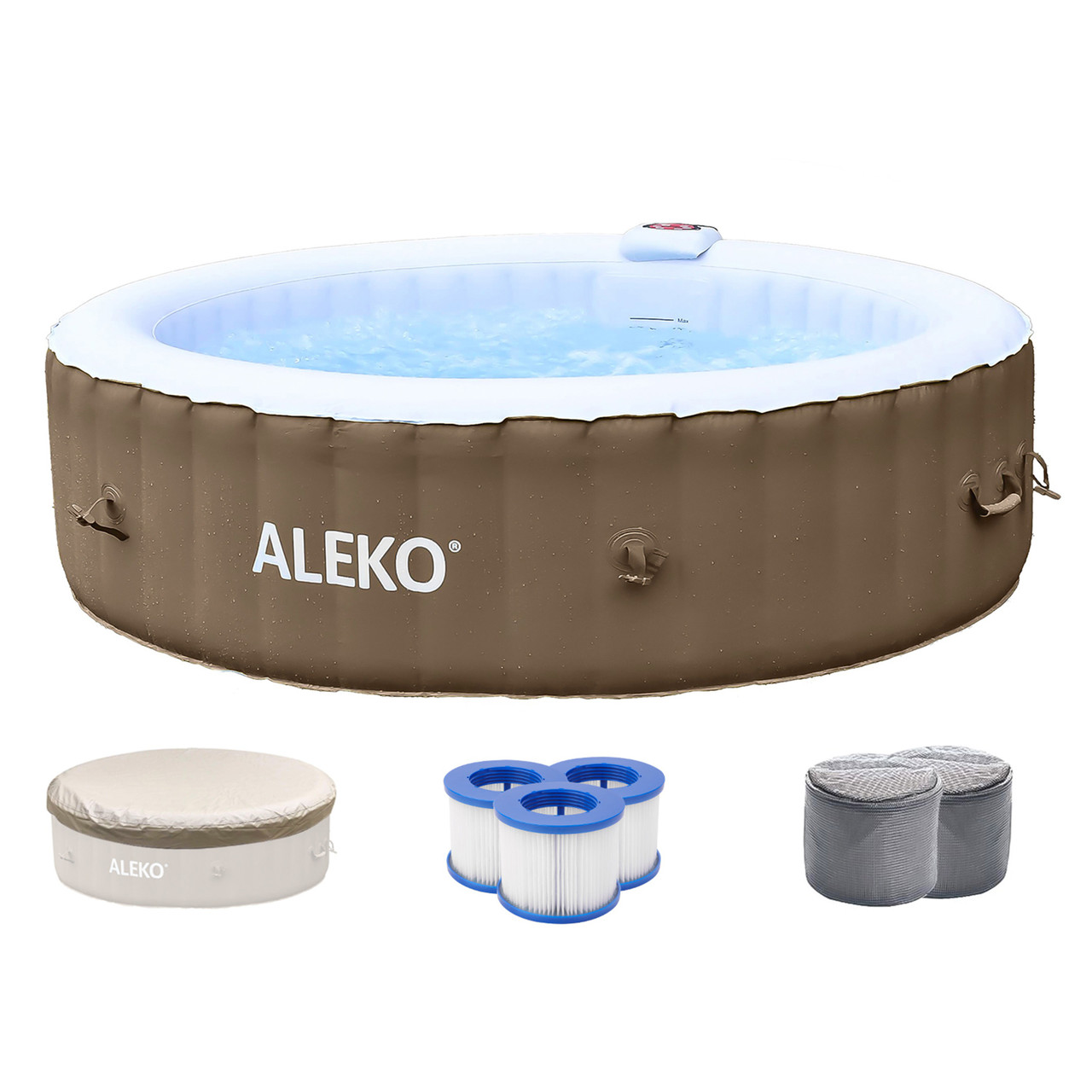 Round Inflatable Hot Tub Spa With Cover - 6 Person - 265 Gallon - Brown ...