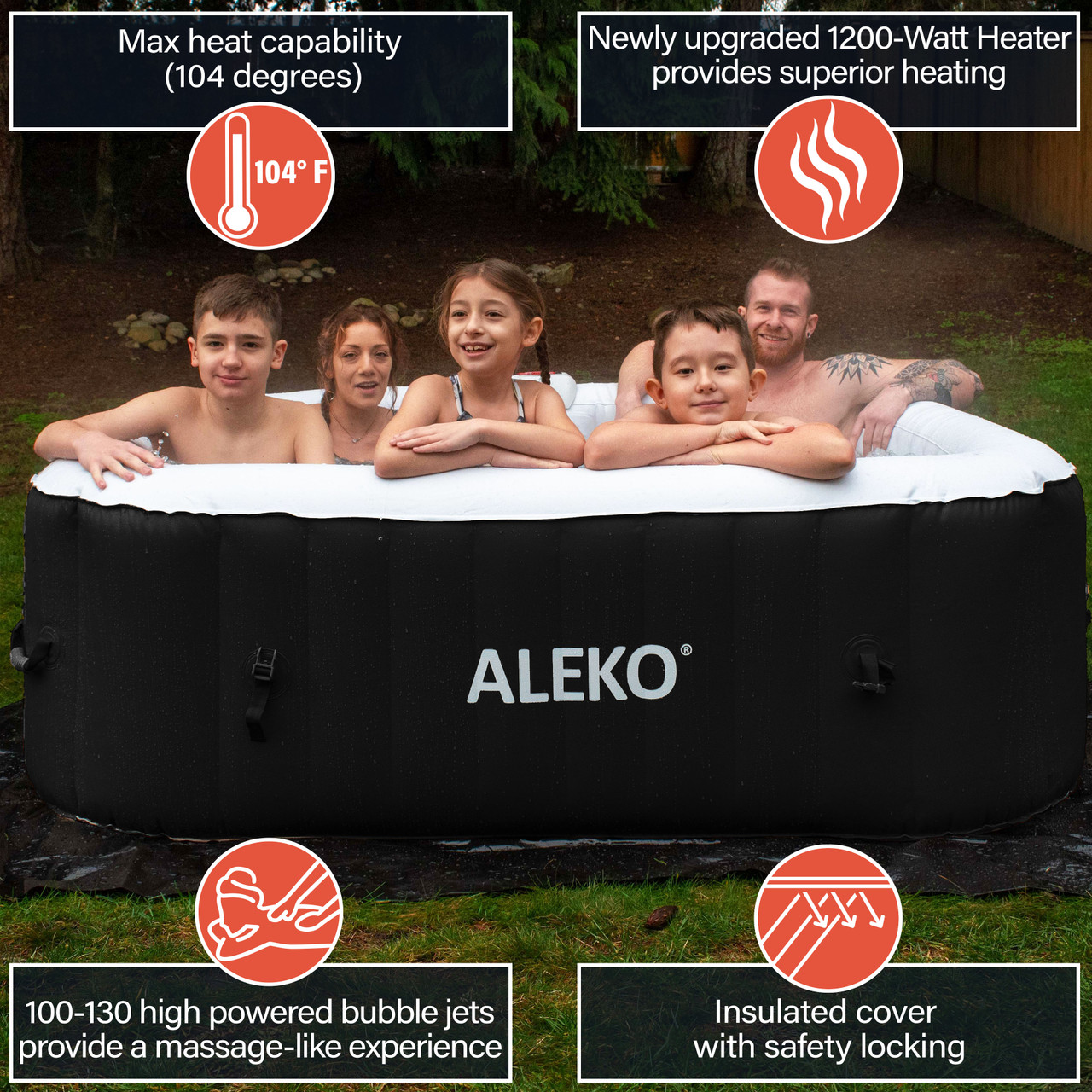 Square Inflatable Hot Tub Spa With Cover - 6 Person - 250 Gallon ...