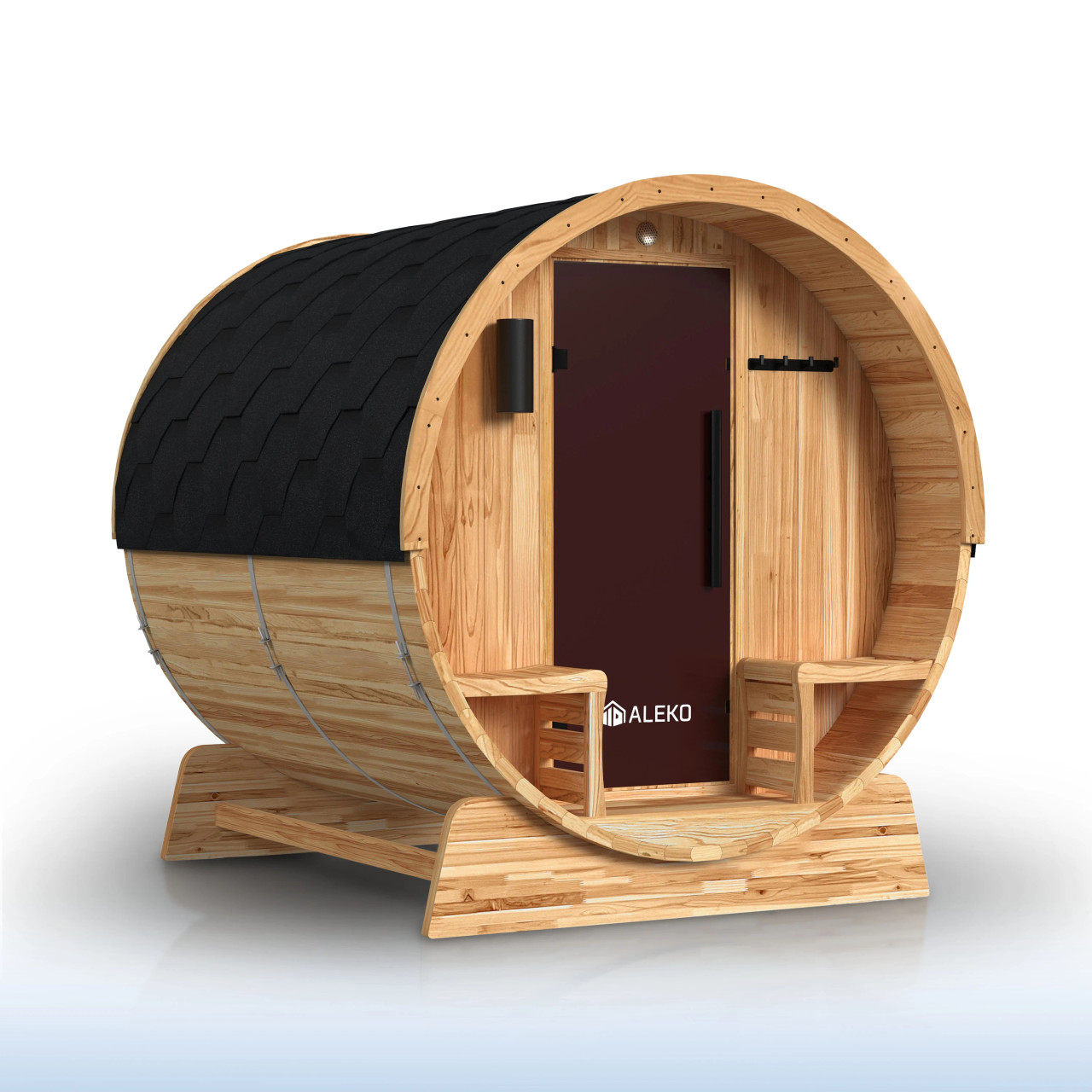 Outdoor Rustic Cedar Barrel Steam Sauna - Front Porch Canopy - UL