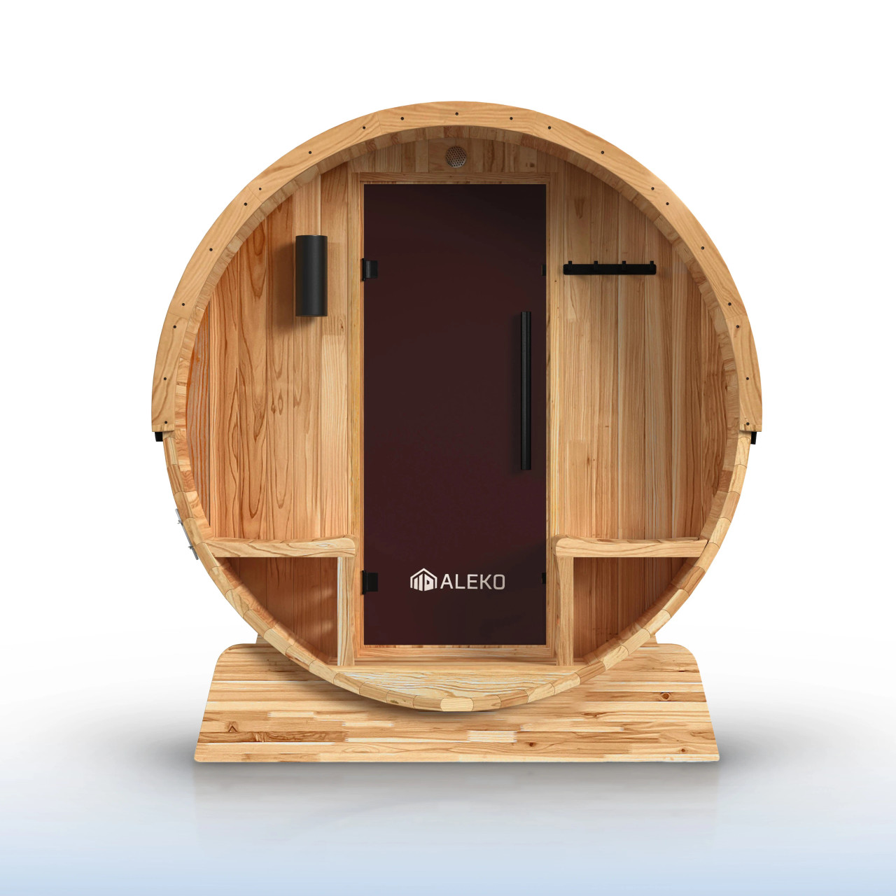 Outdoor Rustic Cedar Barrel Steam Sauna - Front Porch Canopy - UL