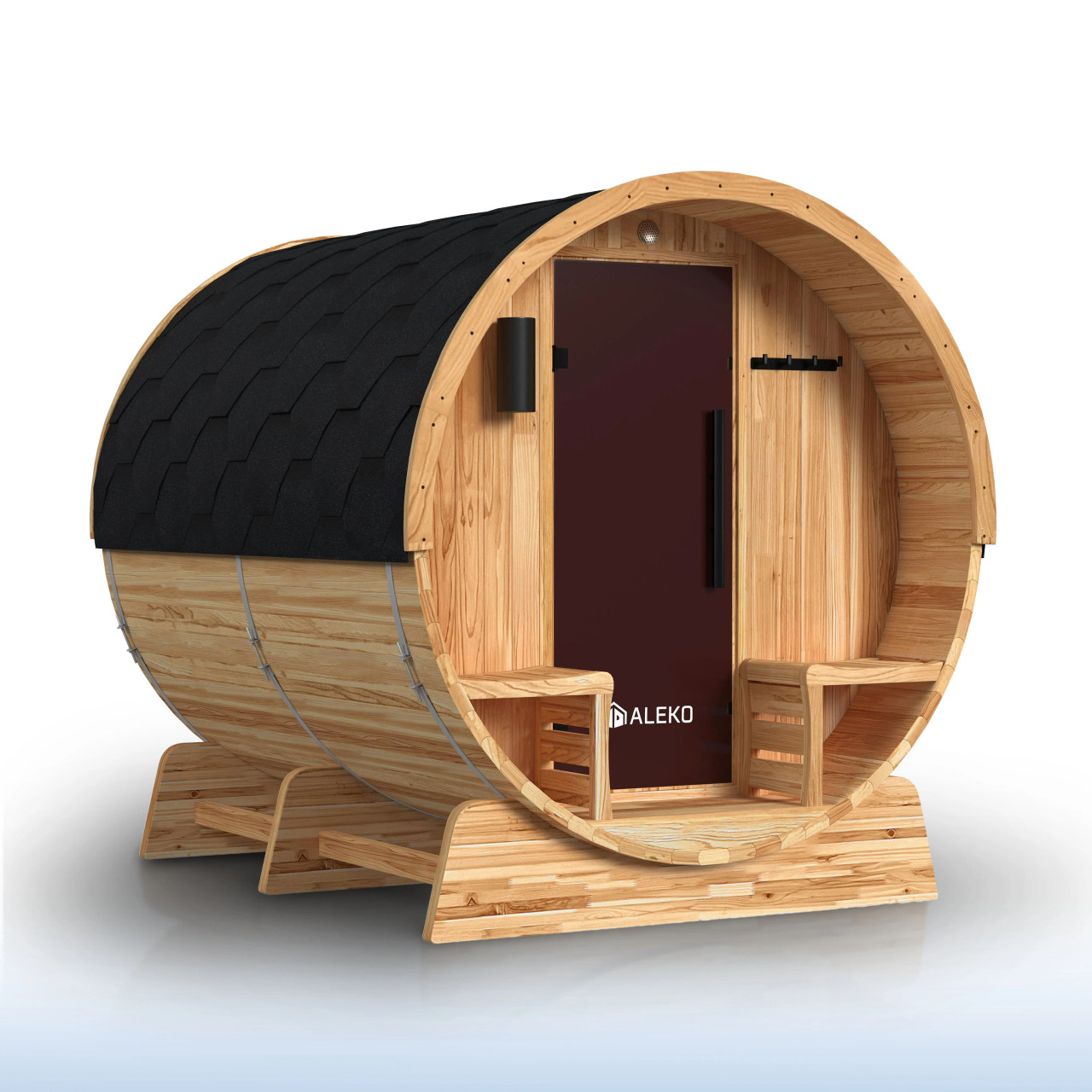 Outdoor Rustic Cedar Barrel Steam Sauna - Front Porch Canopy - UL