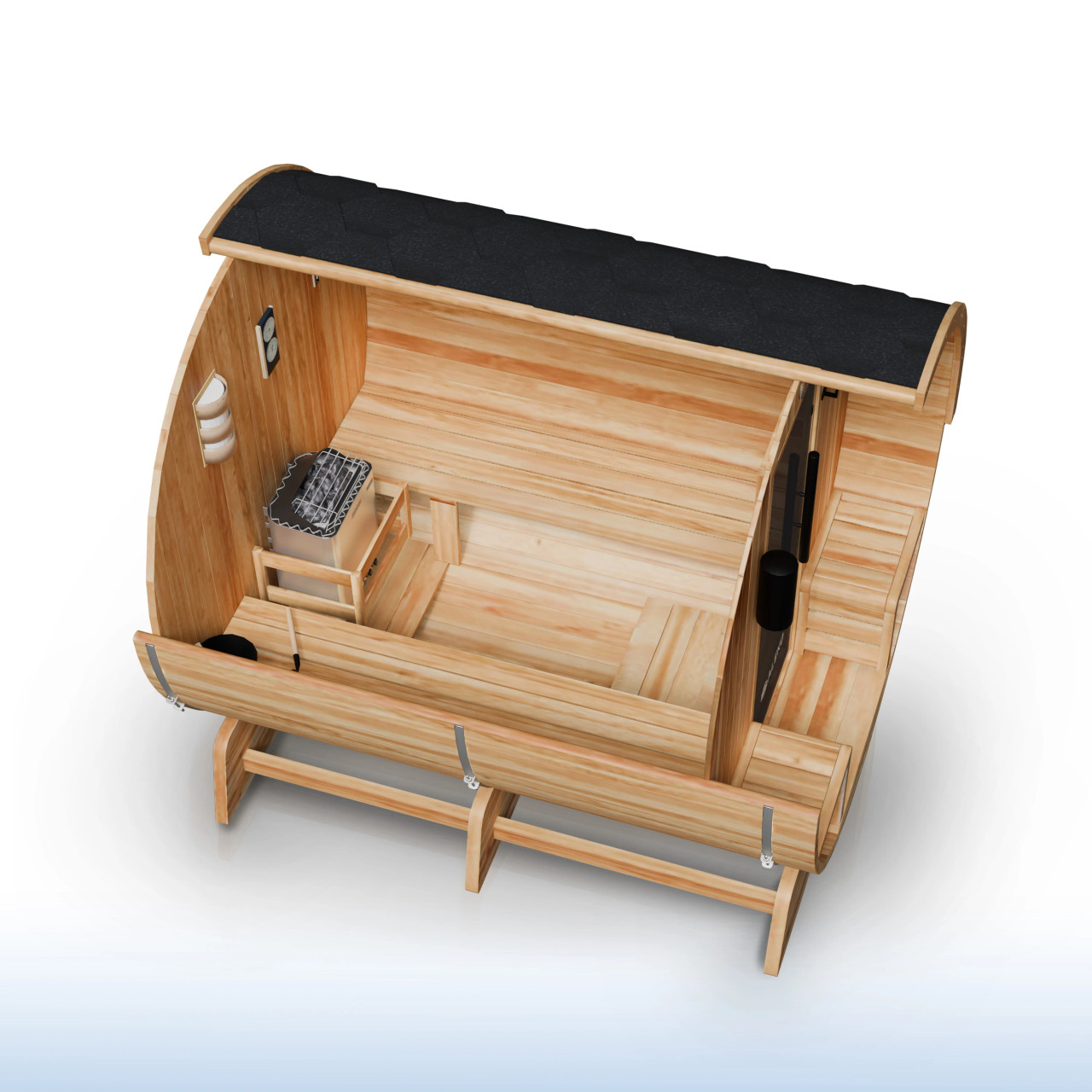 Outdoor Rustic Cedar Barrel Steam Sauna - Front Porch Canopy - UL