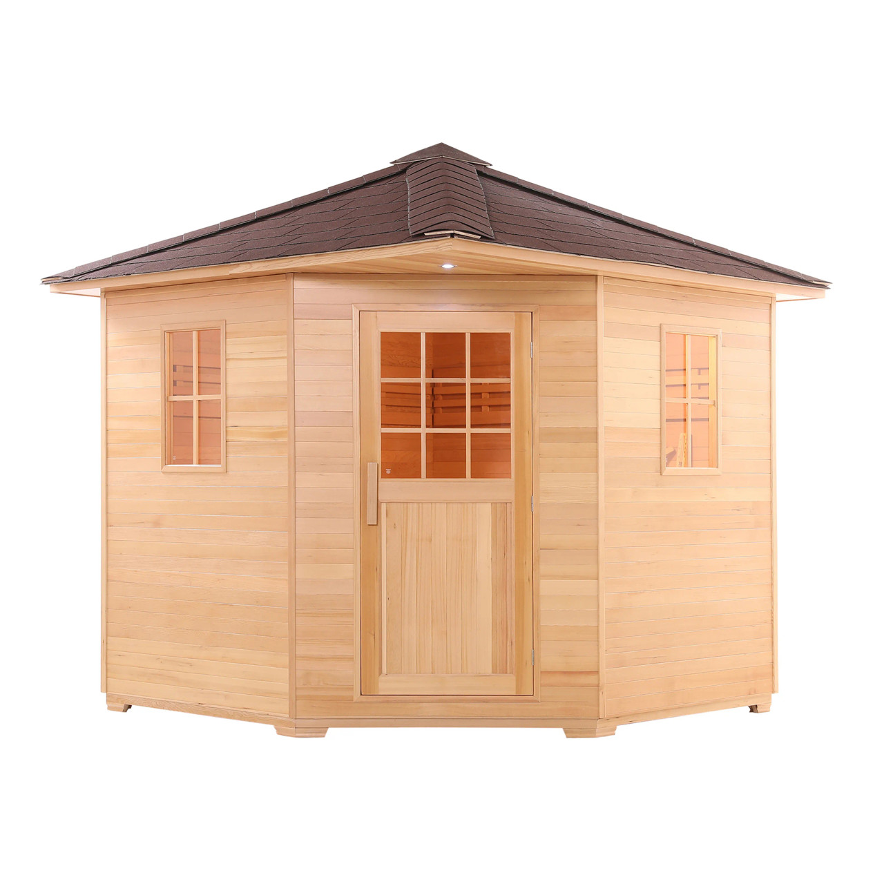 Canadian Hemlock Wet Dry Outdoor Sauna with Asphalt Roof - 9 kW UL