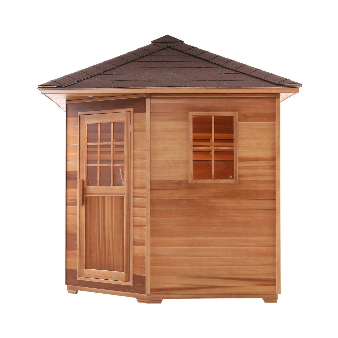Canadian Red Cedar Wet Dry Outdoor Sauna with Asphalt Roof - 9 kW