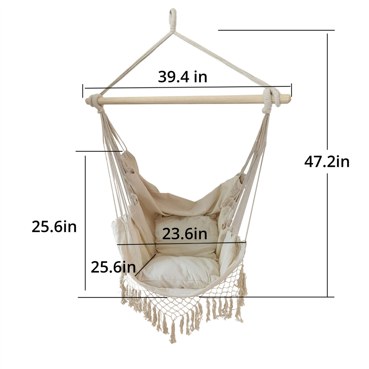 Hanging Rope Swing Hammock Chair with Side Pocket and Wooden