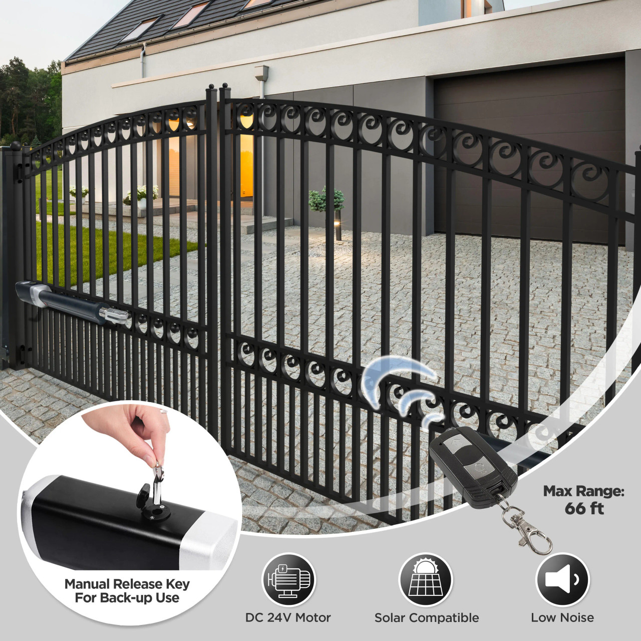 Automated Steel Dual Swing Driveway Gate and Gate Opener Complete