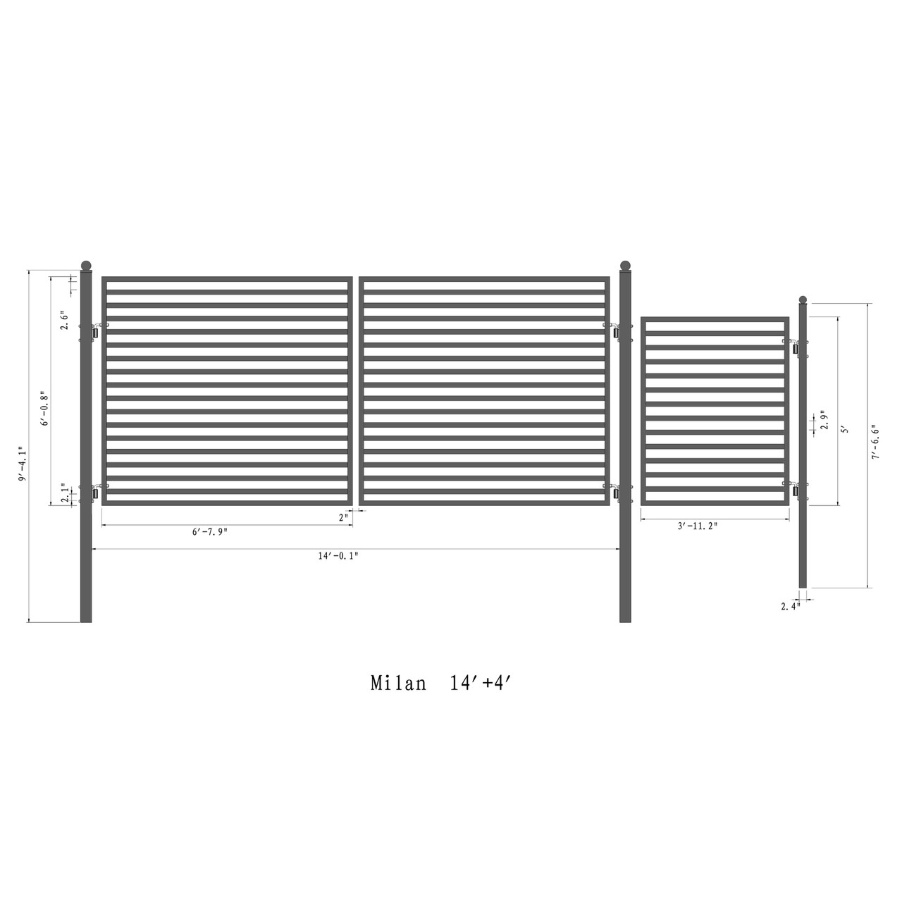 Steel Dual Swing Driveway Gate - MILAN Style - 14 ft with Pedestrian ...