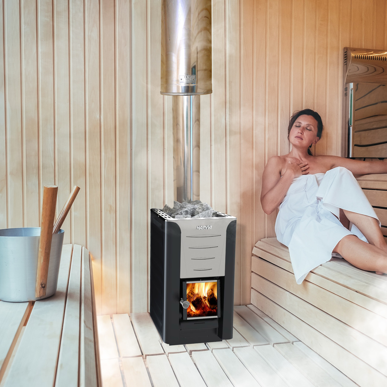 Harvia Pro 20 Wood Burning Sauna Heater and Chimney Kit | ALEKO
