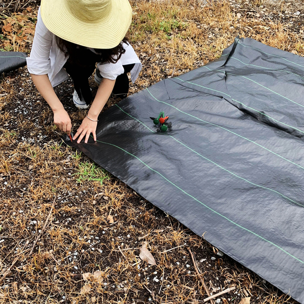 3 x 300 ft. Woven Weed Barrier Fabric – Black with Green Stripes