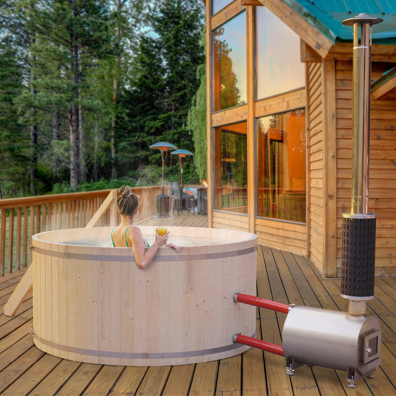 Wood-Fired Pine Hot Tub and Ice Bath ALEKO