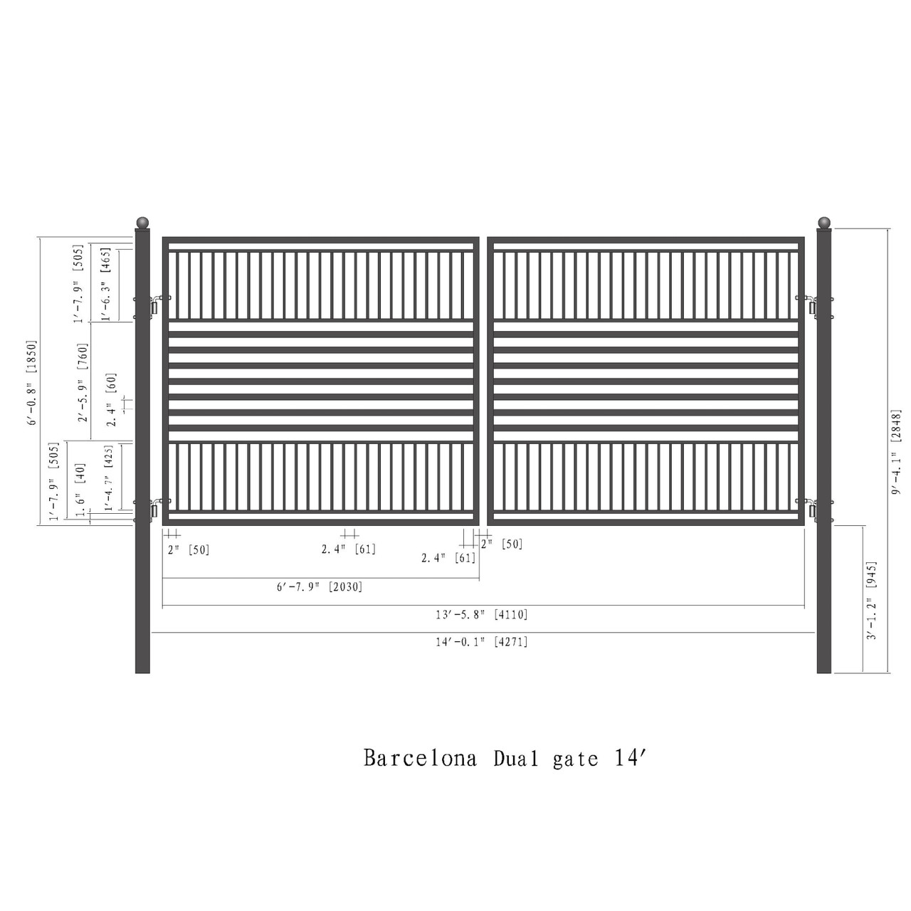 Steel Dual Swing Driveway Gate - BARCELONA Style - 14 x 6 ft - ALEKO