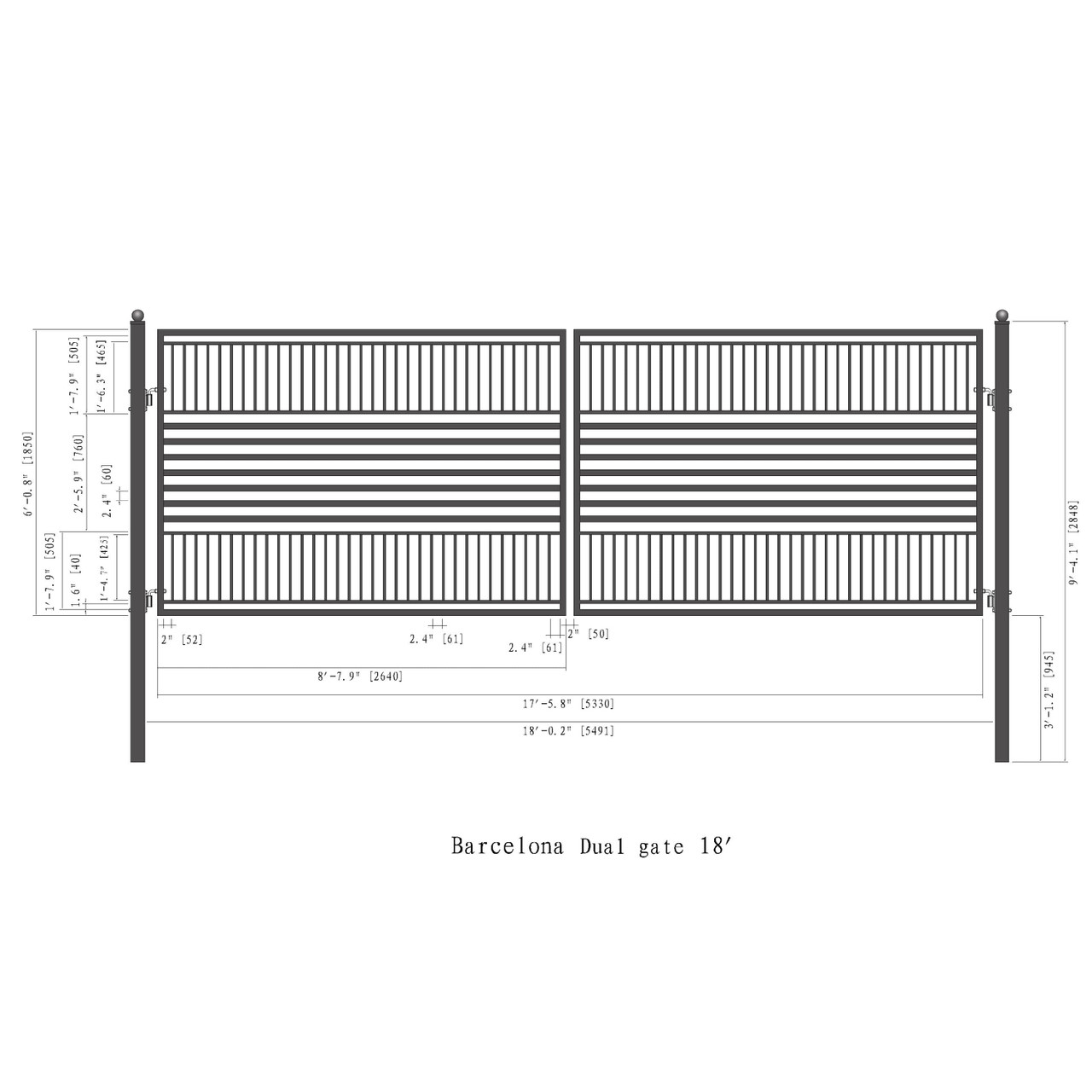 Steel Dual Swing Driveway Gate - BARCELONA Style - 18 x 6 ft - ALEKO