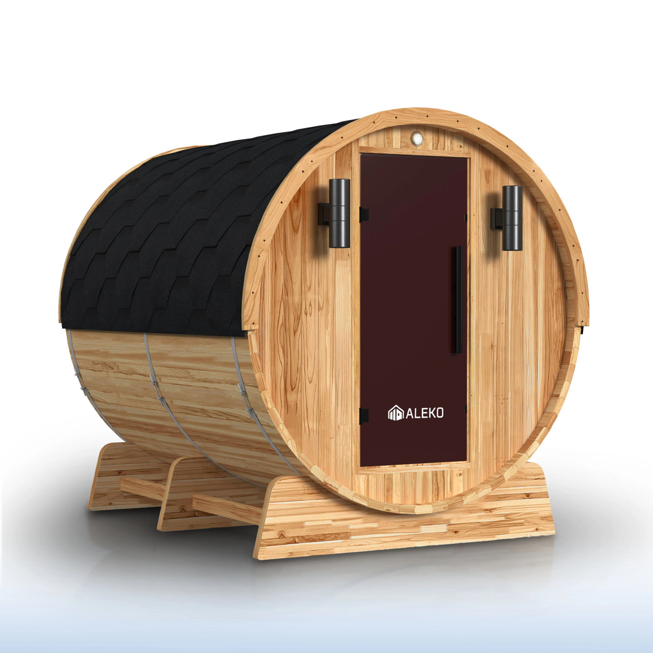 バーベキュー・調理用品 NATAL DESIGN 38-kT SOTE ver. AURORA Red Cedar Barrel Sauna with Panoramic Window - 8 kW UL Certified