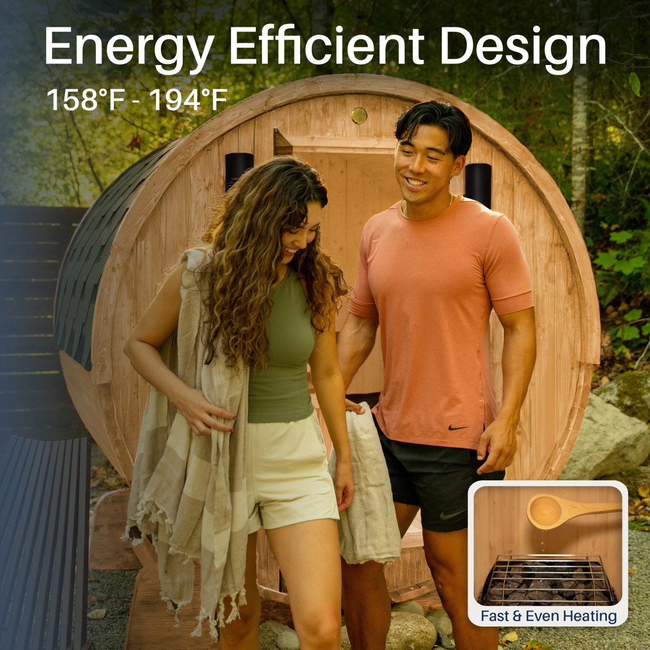 Red Cedar Barrel Sauna with Panoramic Window - 8 kW UL Certified