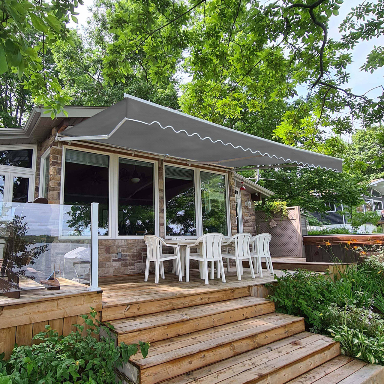 Retractable Motorized Patio Awning – White Frame - Main Image