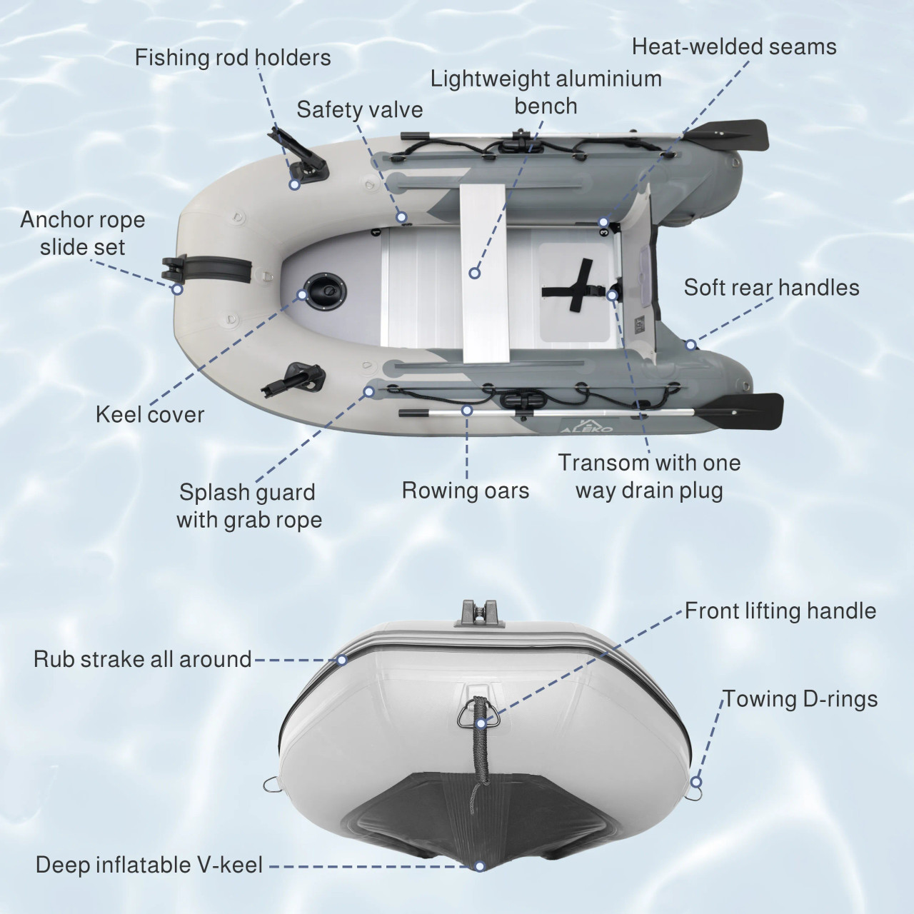 Inflatable Fishing Boat – Aluminum Floor – Light and Dark
