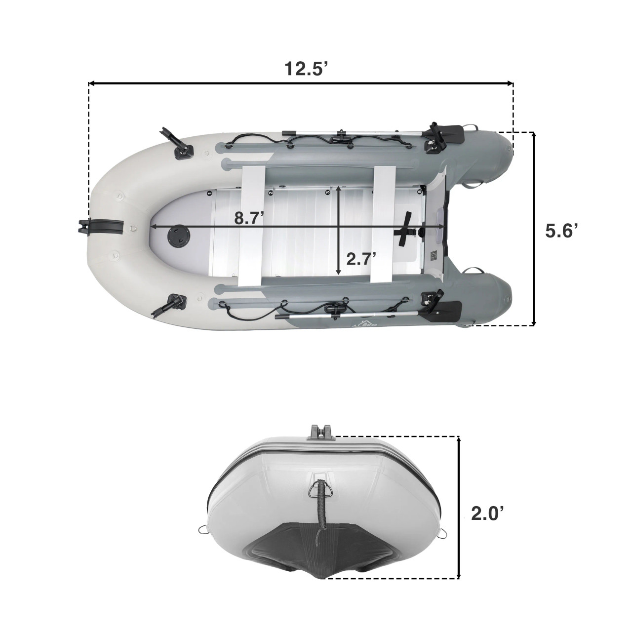 Inflatable Fishing Boat – Aluminum Floor – Light and Dark