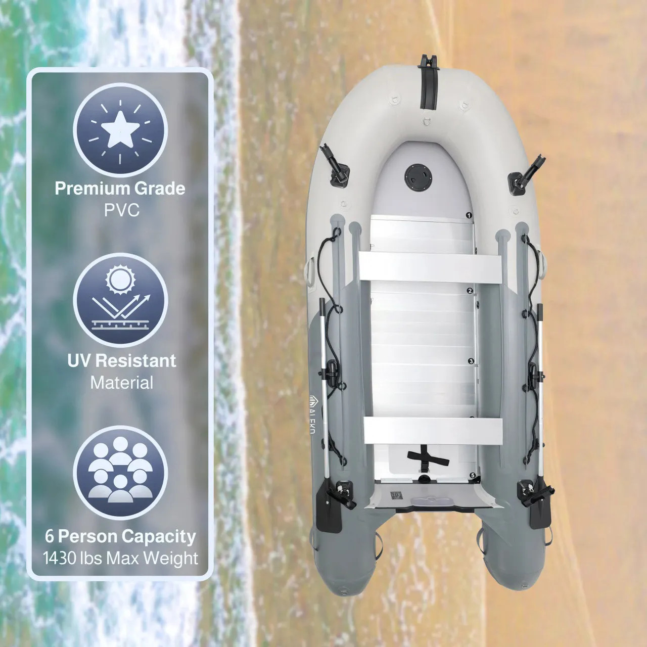 Inflatable Fishing Boat – Aluminum Floor – Light and Dark Gray