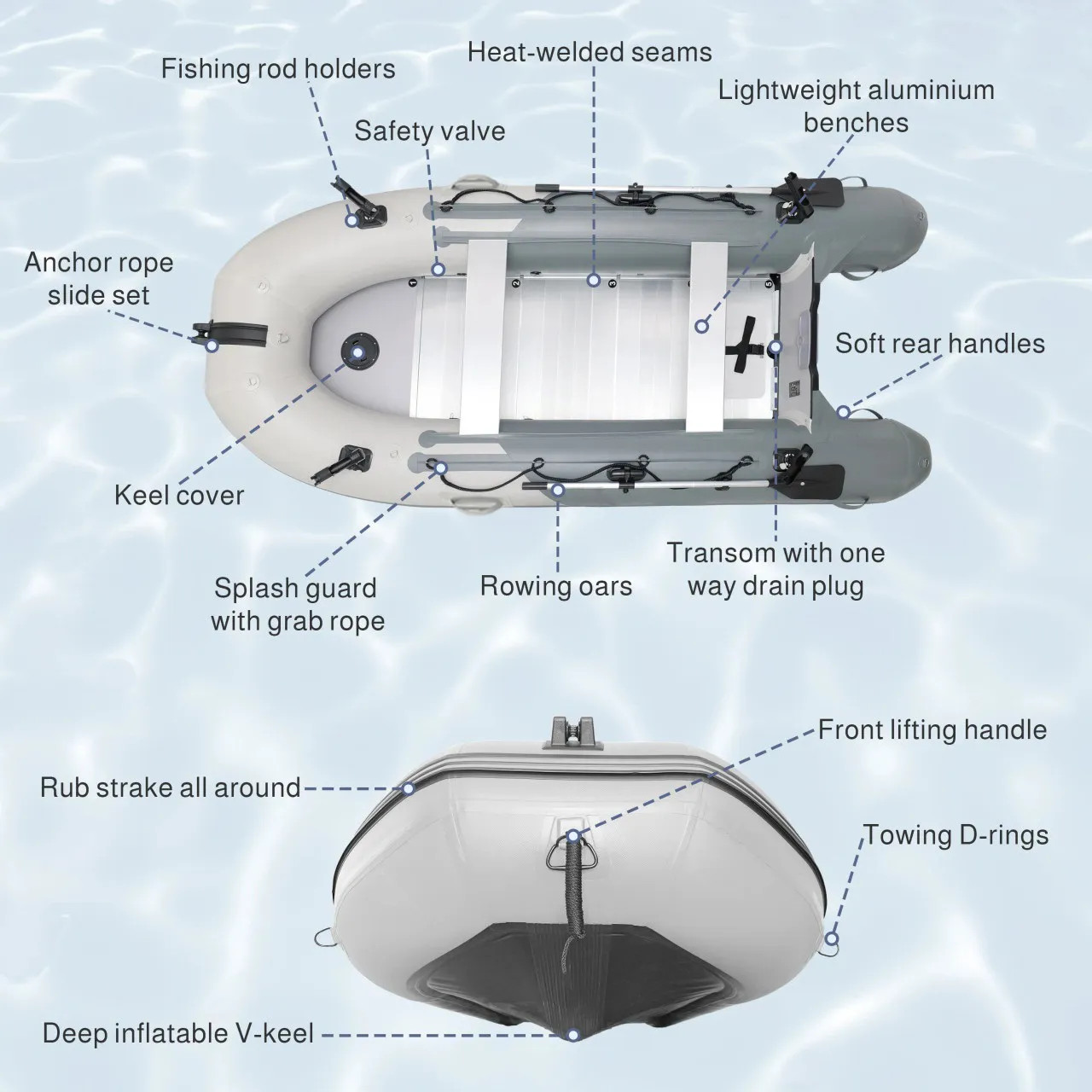 Inflatable Fishing Boat – Aluminum Floor – Light and Dark Gray