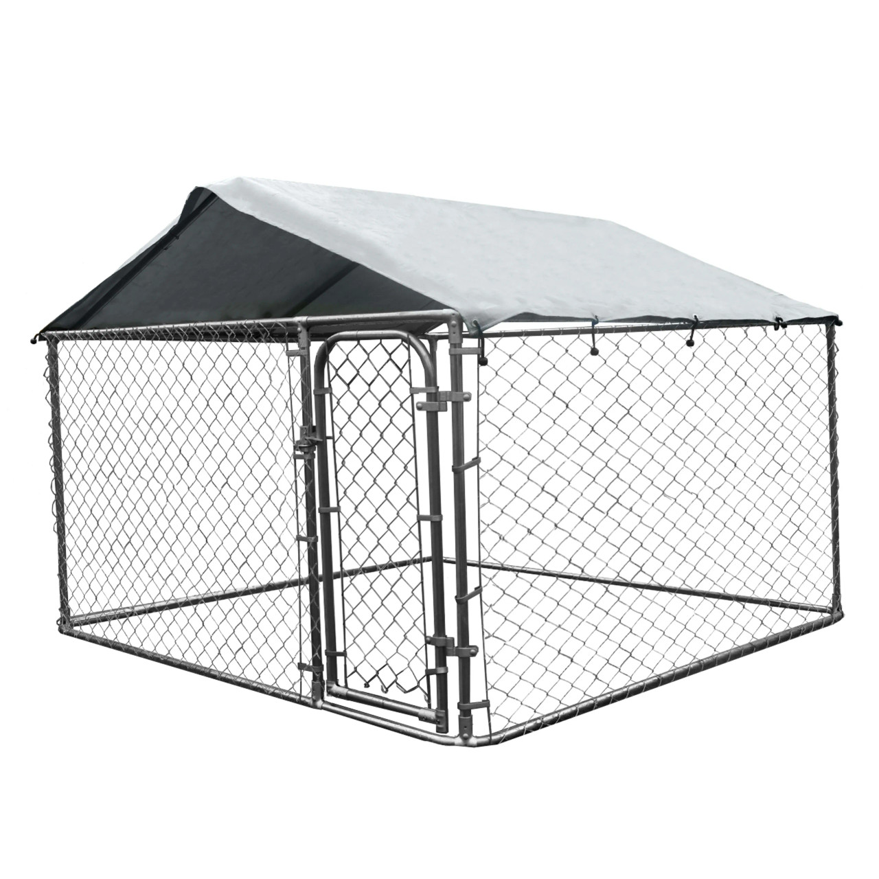 DIY Chain Link Dog Kennel with Roof and Waterproof Cover – x