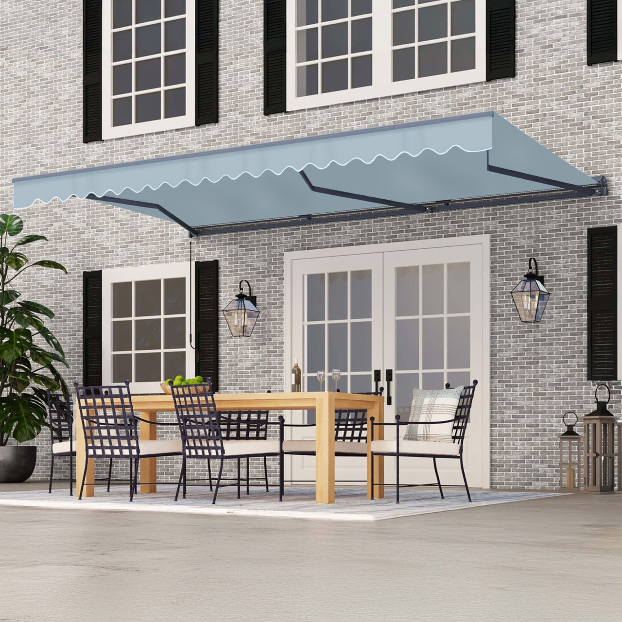 Moroccan Semi-Cassette Motorized Patio Awning - Sky Blue