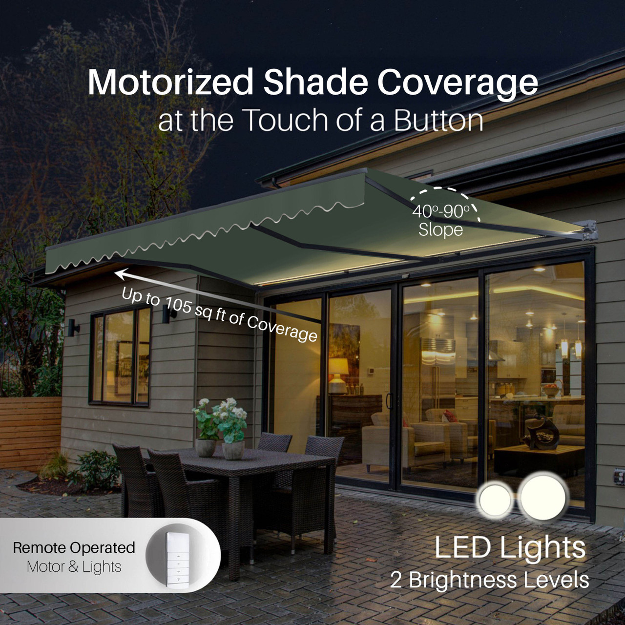 Moroccan Semi-Cassette Motorized Patio Awning - Forest Green