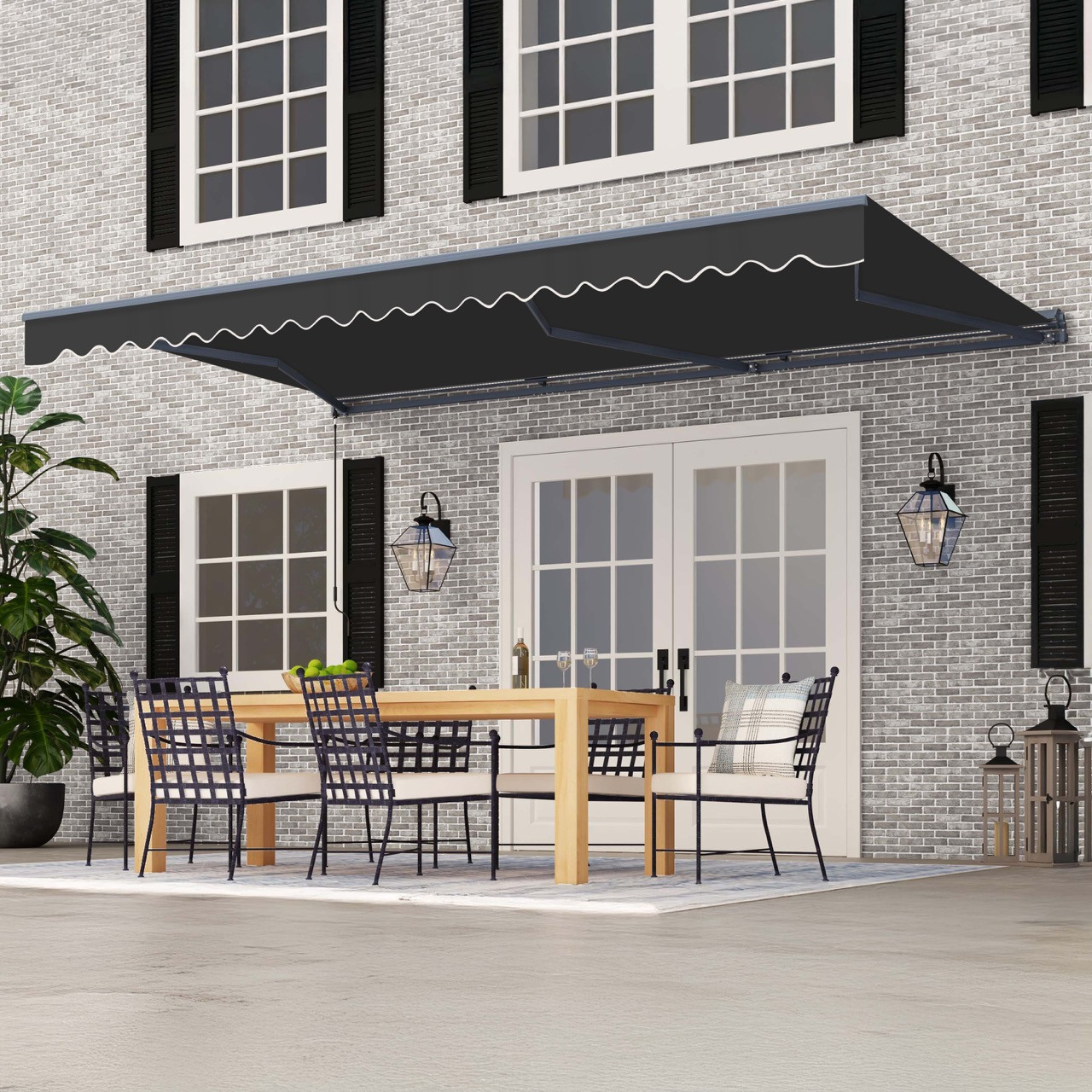 Moroccan Semi-Cassette Motorized Patio Awning - Onyx Black Moroccan Semi-Cassette Motorized Patio Awning - Onyx Black