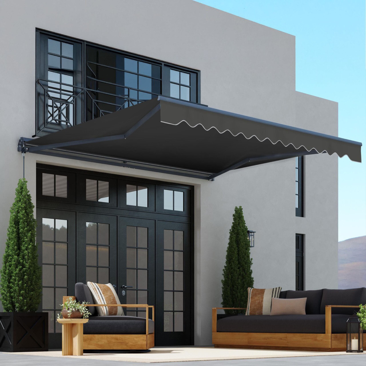 Moroccan Semi-Cassette Motorized Patio Awning - Onyx Black Moroccan Semi-Cassette Motorized Patio Awning - Onyx Black