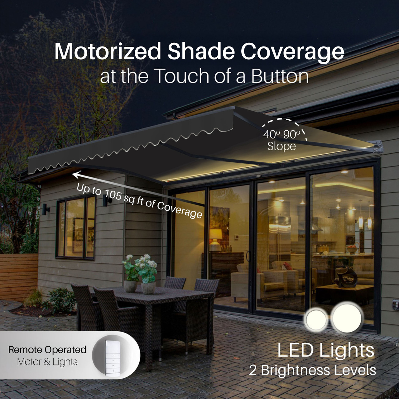 Moroccan Semi-Cassette Motorized Patio Awning - Onyx Black