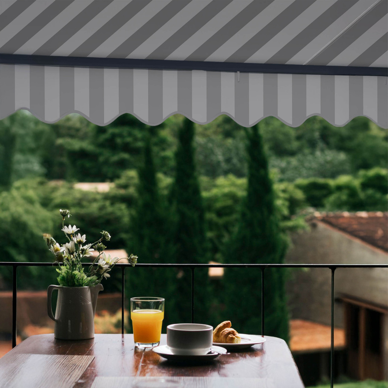 Moroccan Semi-Cassette Motorized Patio Awning - Seagull Gray