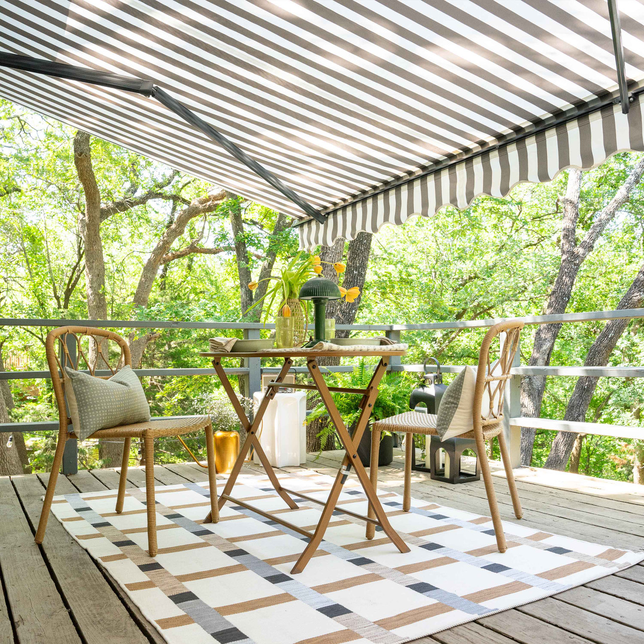Moroccan Semi-Cassette Motorized Patio Awning - Seagull Gray