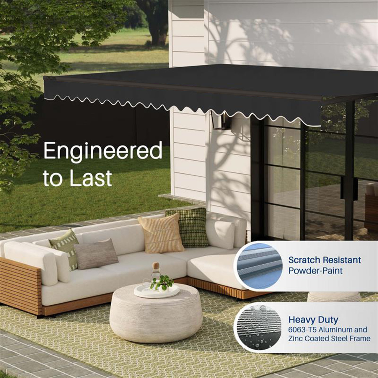 Caribbean Motorized Patio Awning - Black Frame - Onyx Black