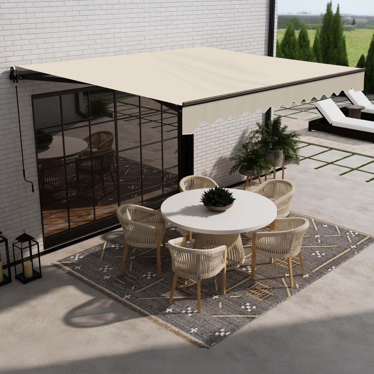 Caribbean Manual Retractable Patio Awning - Black Frame - Ivory Cream