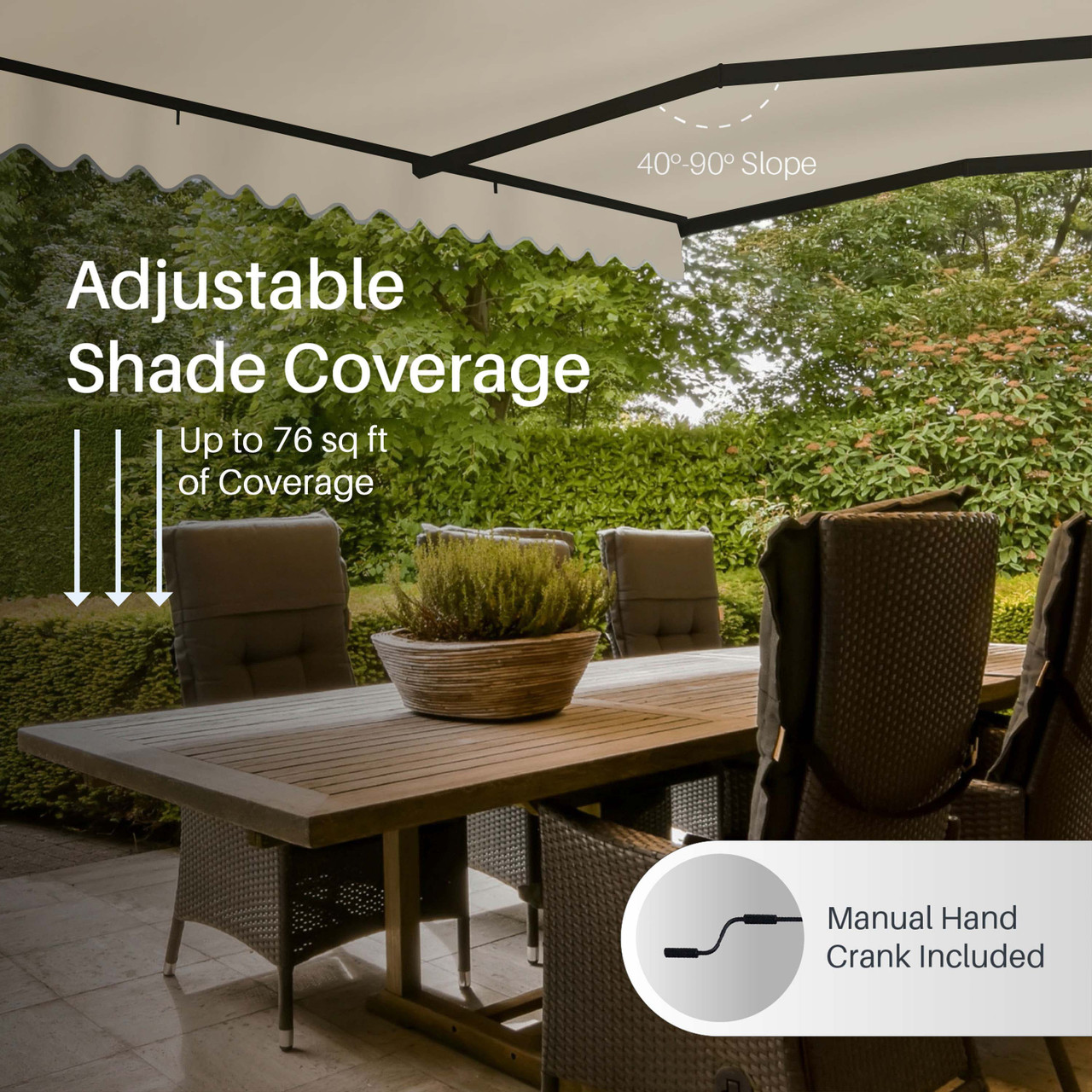 Caribbean Manual Retractable Patio Awning - Black Frame - Ivory Cream