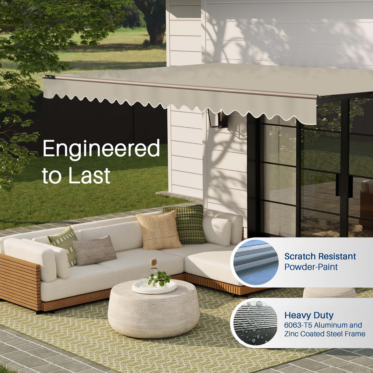 Caribbean Manual Retractable Patio Awning - Black Frame - Ivory Cream