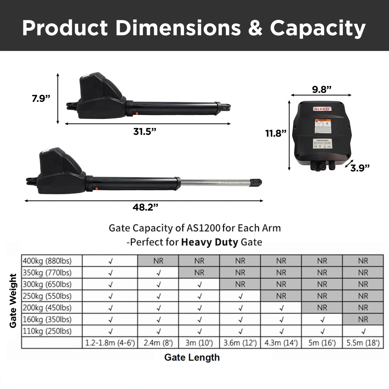 Dual Swing Gate Operator - AS1200 AC/DC - Starter Kit - ALEKO
