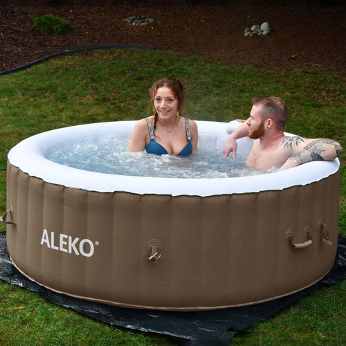 ALEKO Spa gonflable ovale pour 2 personnes avec plateau à boissons et  couvercle, bleu foncé 