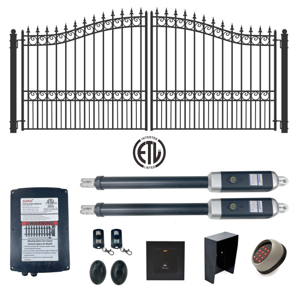 Automated Steel Dual Swing Driveway Gate and Gate Opener Complete Kit – LONDON Style – 12 x 6 Feet - ETL Listed