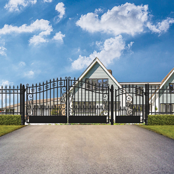 Steel Dual Swing Driveway Gate - VENICE Style - 14 ft with Pedestrian Gate - 5 ft Steel Dual Swing Driveway Gate - VENICE Style - 14 ft with Pedestrian Gate - 5 ft