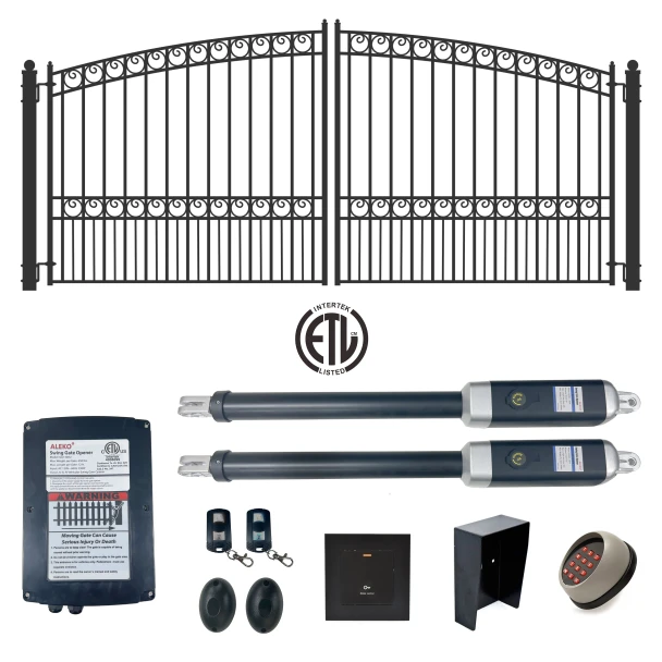 Automated Steel Dual Swing Driveway Gate and Gate Opener Complete Kit – PARIS Style – 14 x 6 Feet - ETL Listed