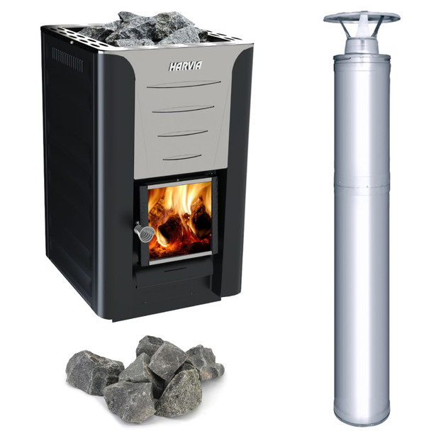 Harvia Pro 20 Wood Burning Sauna Heater and Chimney Kit - H20CMNY-AP | ALEKO