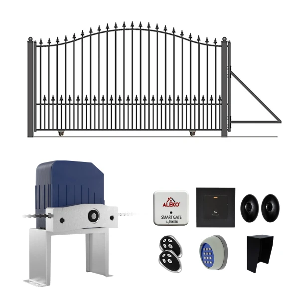 Automated Steel Sliding Driveway Gate and Gate Opener Complete Kit – MUNICH Style – 14 x 6 Feet