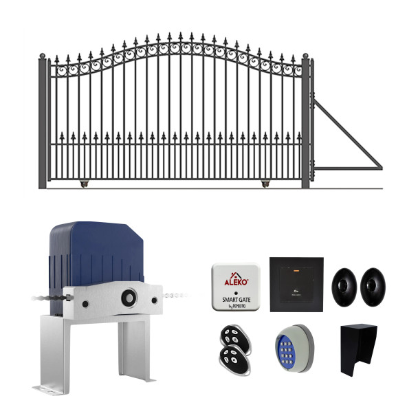 Automated Steel Sliding Driveway Gate and Gate Opener Complete Kit – PRAGUE Style – 16 x 6 Feet