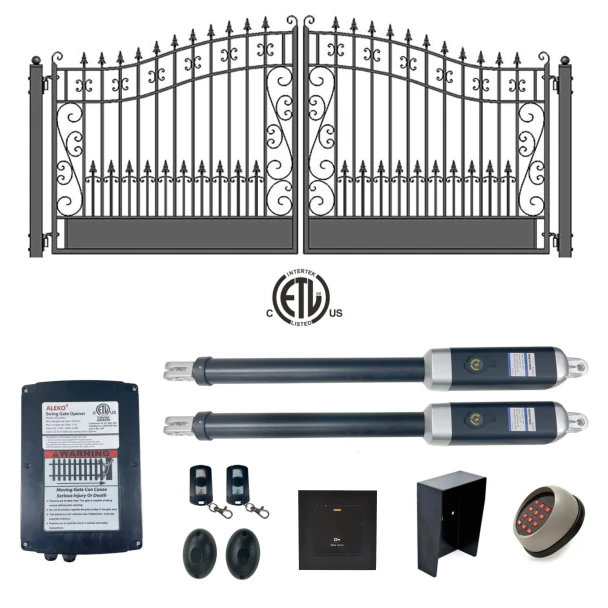 Automated Steel Dual Swing Driveway Gate and Gate Opener Complete Kit – ETL Listed - Venice Style – 14 x 6 Feet