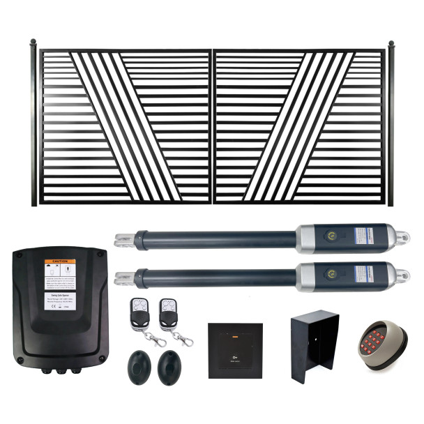 Automated Steel Dual Swing Driveway Gate and Gate Opener Complete Kit – Sofia Style – 18 x 6 Feet