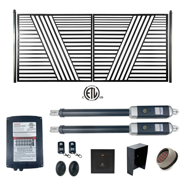 Automated Steel Dual Swing Driveway Gate and Gate Opener Complete Kit – ETL Listed - Sofia Style – 14 x 6 Feet