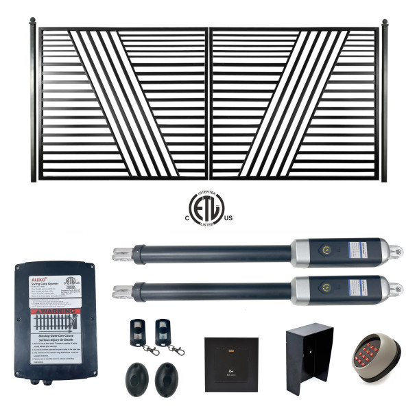Automated Steel Dual Swing Driveway Gate and Gate Opener Complete Kit – ETL Listed - Sofia Style – 12 x 6 Feet