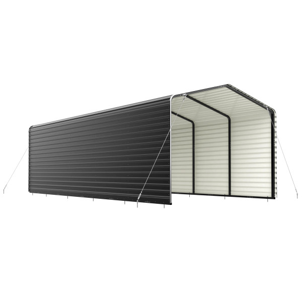 12 x 26 x 11' Metal Carport with Corrugated Roof and Sidewall Panels - Black
